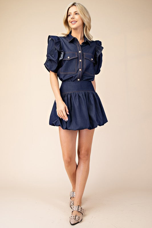 Alba's Denim Ruffle-Sleeve Shirt