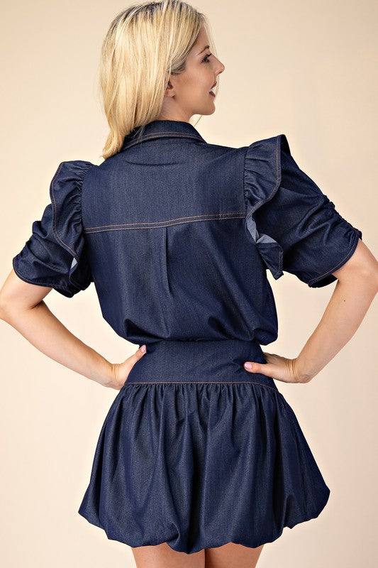 Alba's Denim Ruffle-Sleeve Shirt