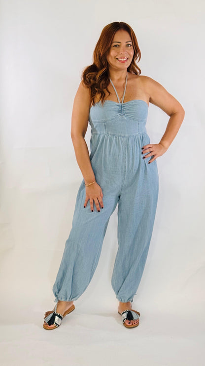 Belky's Halter Denim Jumpsuit