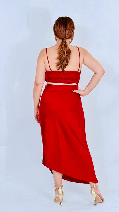 Juliana's Red Pleated Cut Out Dress