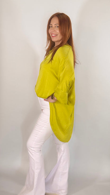 Apple Green Oversize Satin Blouse