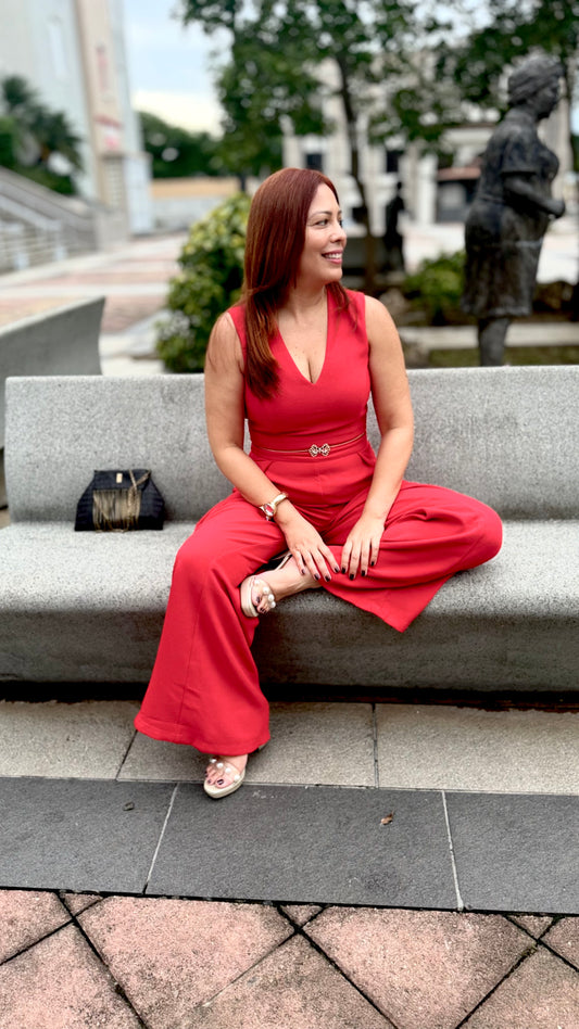 Red Wide Leg Jumpsuit