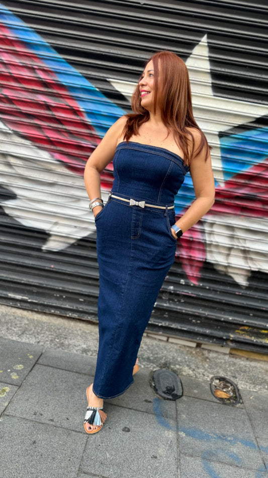 Elba's Denim Midi Dress