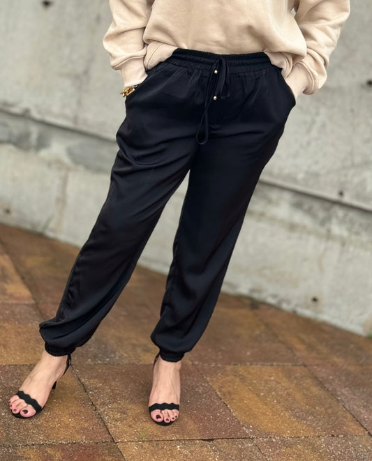 Black Satin Jogger Pants