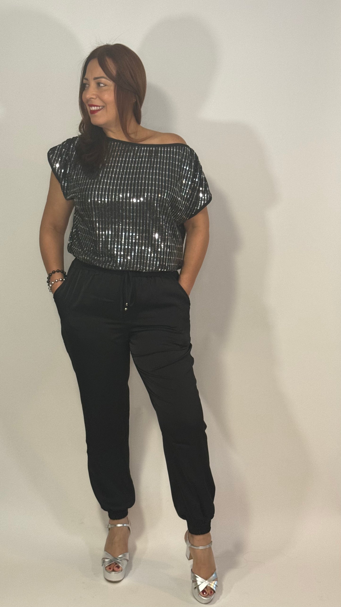 Becca's Asymmetrical Metallic Crop Top