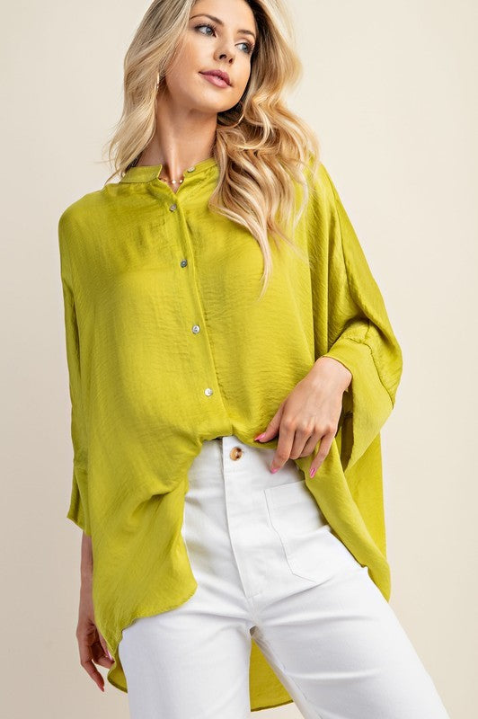 Apple Green Oversize Satin Blouse