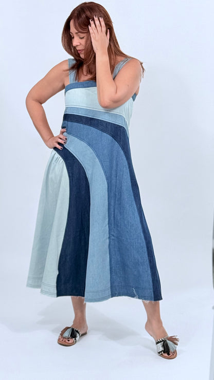 Margarita's Color Block Denim Midi Dress