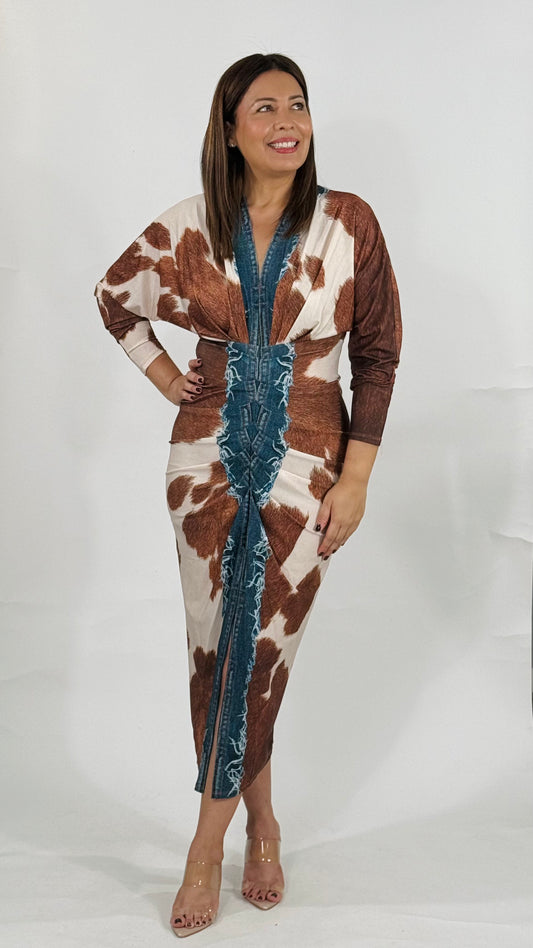 Dallas Cow Print Midi Dress