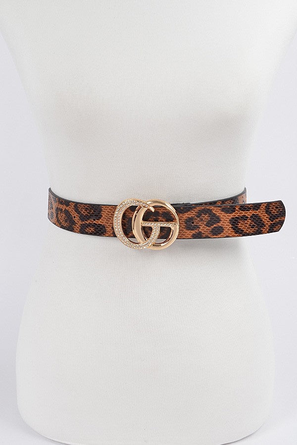 Stoned Metal Buckle Leopard Belt