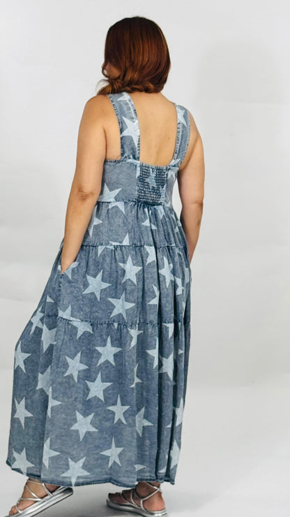 Martina's Denim Tencel Stars Maxi Dress