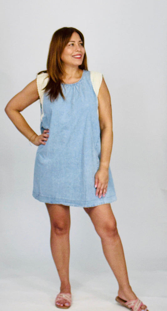 Mariela Embroidered Sleeves Denim  Dress