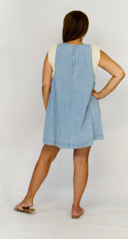 Mariela Embroidered Sleeves Denim  Dress