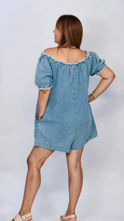 Estela's Off Shoulder Denim Romper