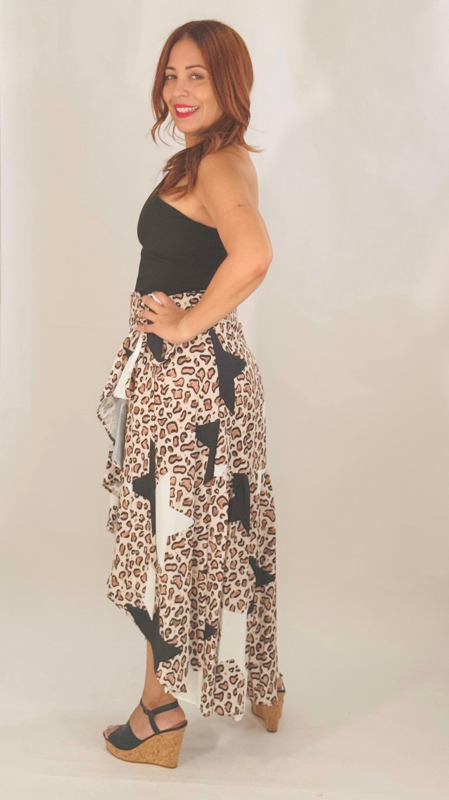 Elizabeth's Animal Print Stars Wrap Skirt