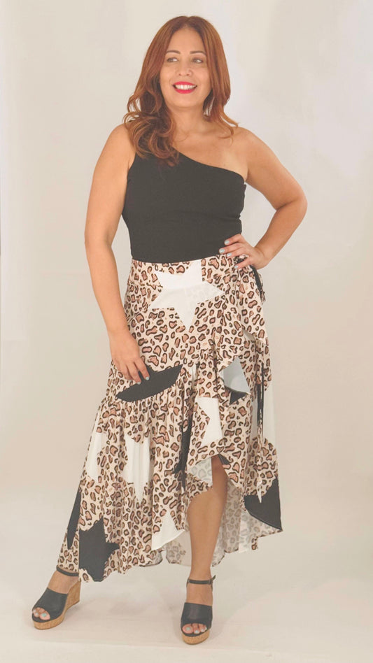 Elizabeth's Animal Print Stars Wrap Skirt