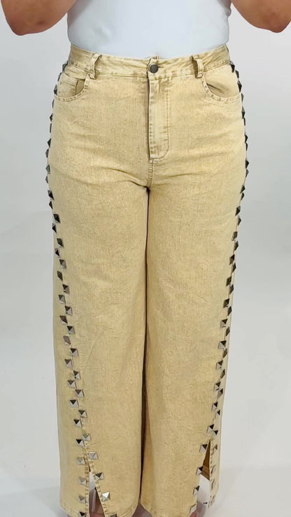 Maritza Side Studded Wide Leg Jean